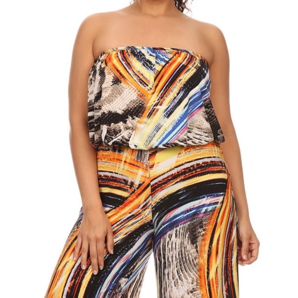 SALE !!! Plus Leopard Strapless Wide Leg Jumpsuit - Picture 4 of 6